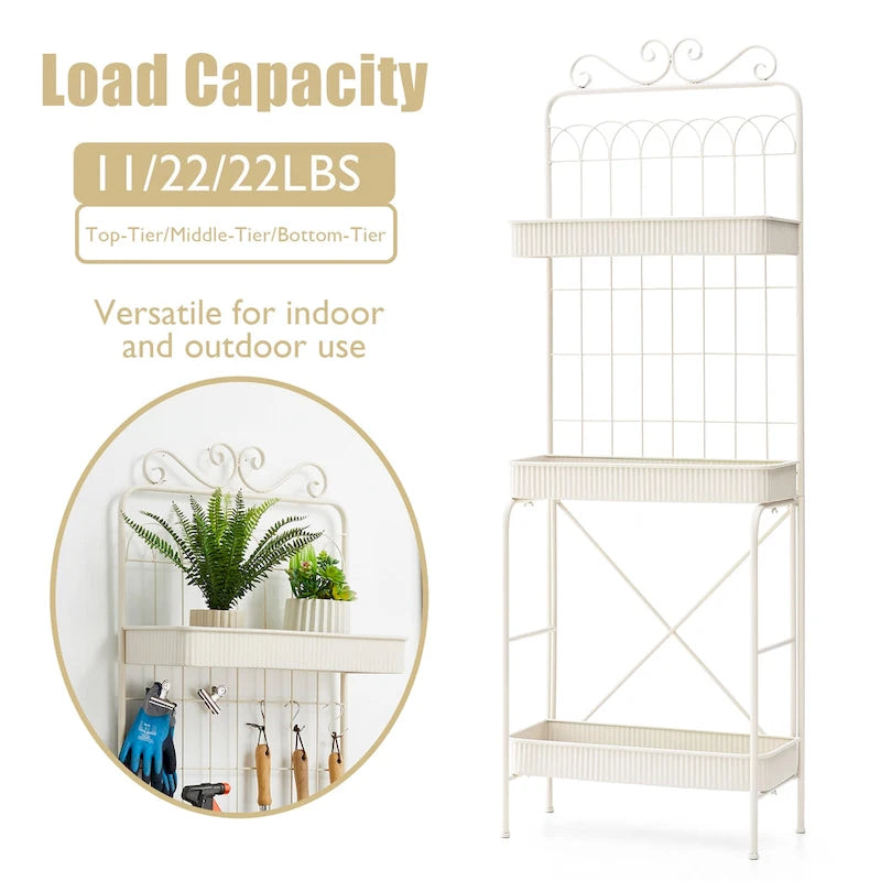 68H 3 Tier Shelving Black Metal Plant Stand Kitchen Shelf Multifunctional Storage Rack for Indoor Outdoor