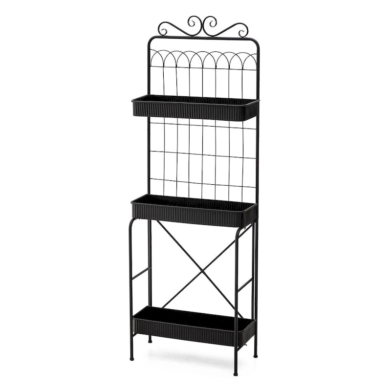 68H 3 Tier Shelving Black Metal Plant Stand Kitchen Shelf Multifunctional Storage Rack for Indoor Outdoor