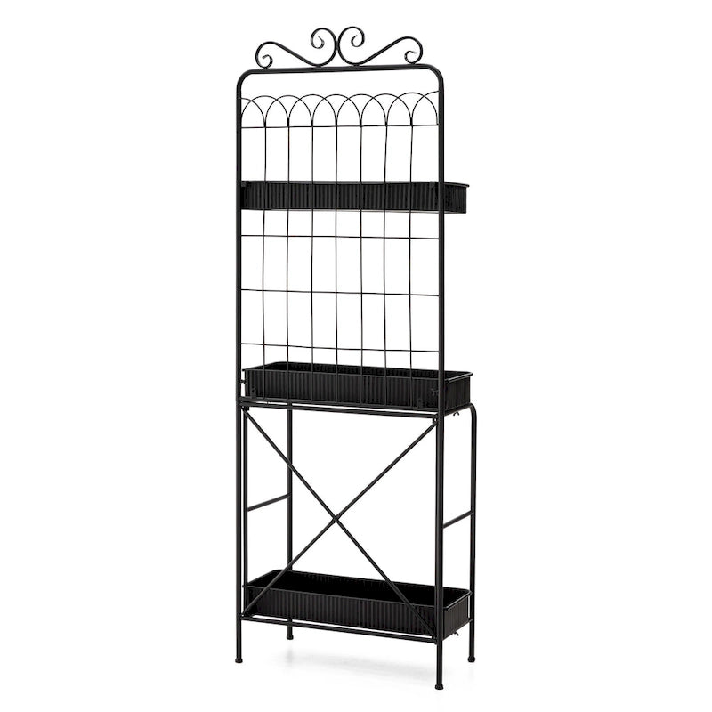 68H 3 Tier Shelving Black Metal Plant Stand Kitchen Shelf Multifunctional Storage Rack for Indoor Outdoor