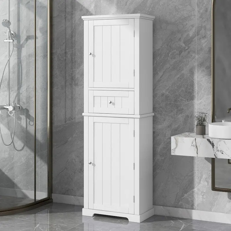 22 in. W x 11 in. D x 67.3 in. H Linen Cabinet with Drawer and Adjustable Shelf