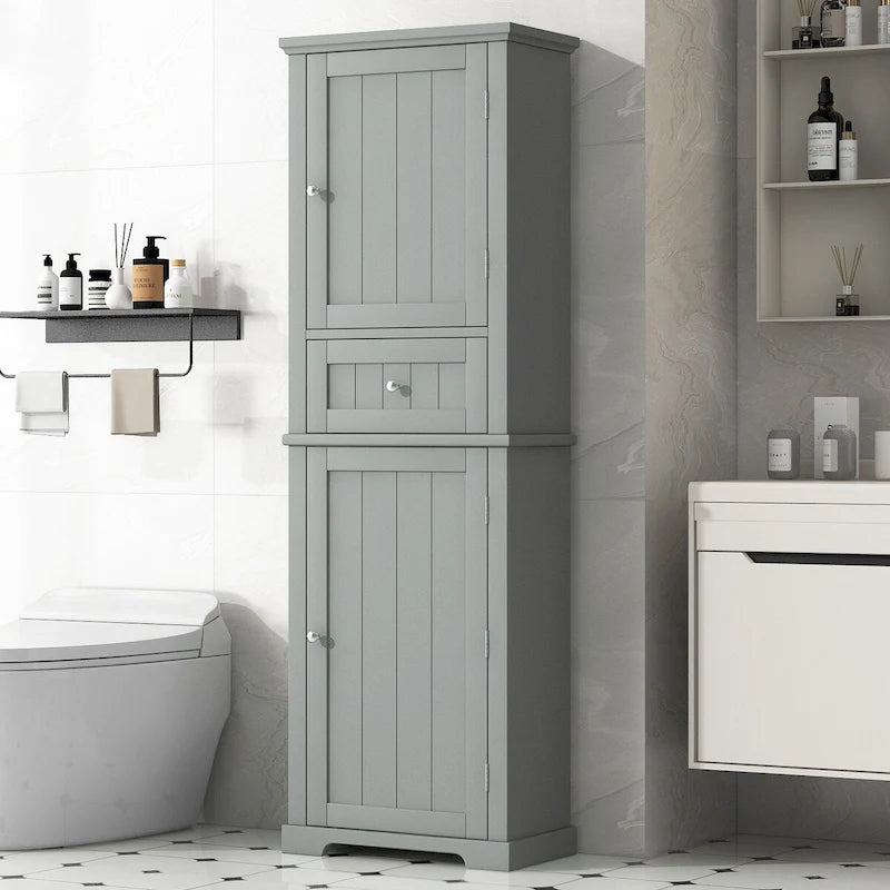 22 in. W x 11 in. D x 67.3 in. H Linen Cabinet with Drawer and Adjustable Shelf