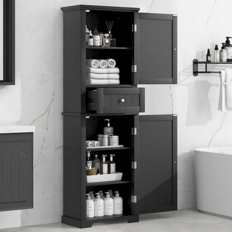 22 in. W x 11 in. D x 67.3 in. H Linen Cabinet with Drawer and Adjustable Shelf