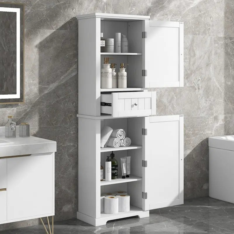 22 in. W x 11 in. D x 67.3 in. H Linen Cabinet with Drawer and Adjustable Shelf