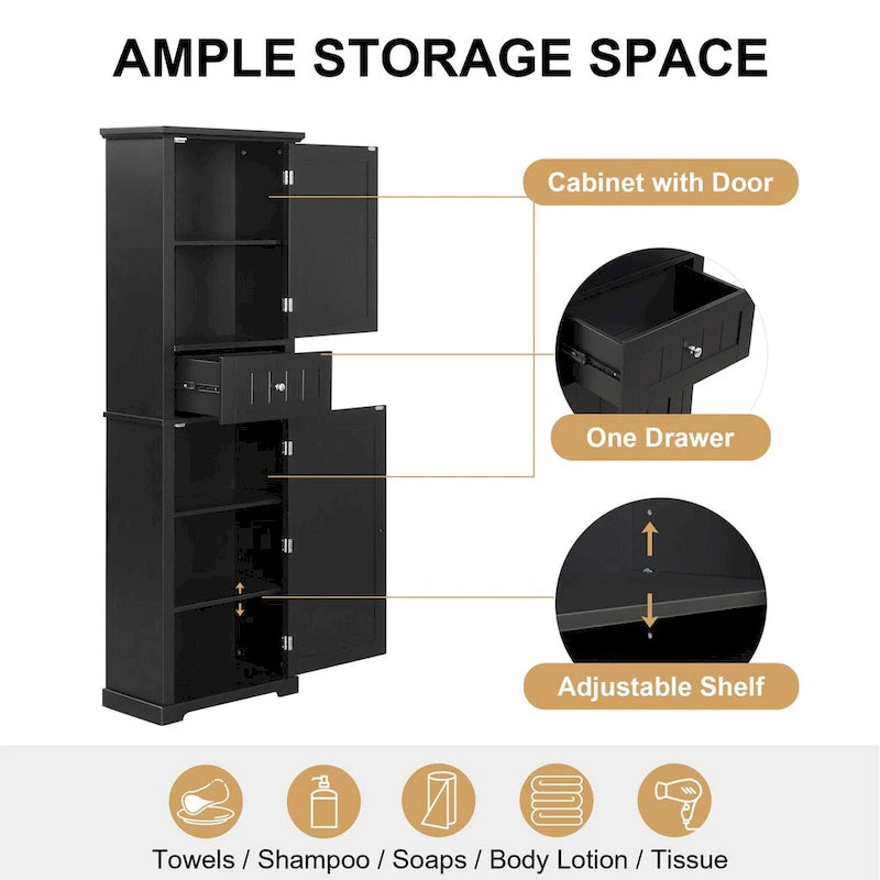 22 in. W x 11 in. D x 67.3 in. H Linen Cabinet with Drawer and Adjustable Shelf