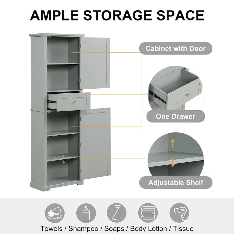 22 in. W x 11 in. D x 67.3 in. H Linen Cabinet with Drawer and Adjustable Shelf