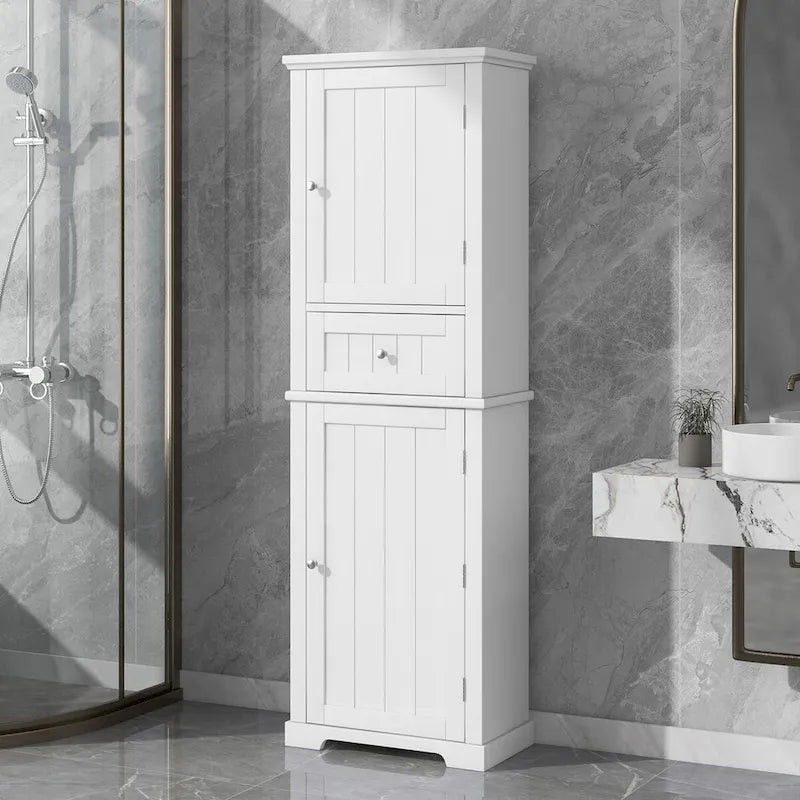 22 in. W x 11 in. D x 67.3 in. H Linen Cabinet with Drawer and Adjustable Shelf