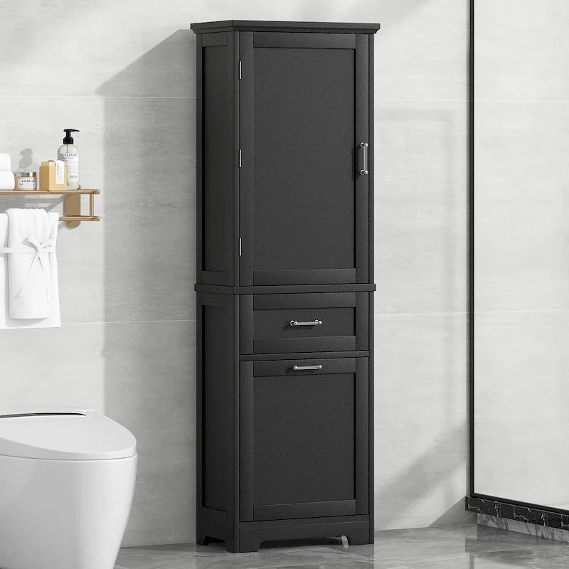 13 in. W x 20 in. D x 68.1 in. H Linen Cabinet with Two Different Size Drawers and Adjustable Shelf