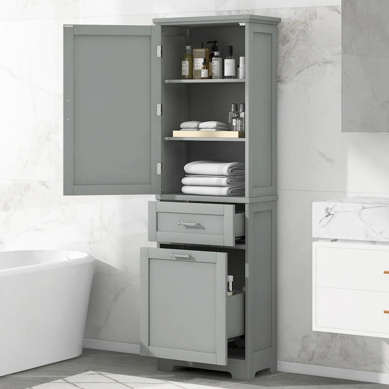 13 in. W x 20 in. D x 68.1 in. H Linen Cabinet with Two Different Size Drawers and Adjustable Shelf