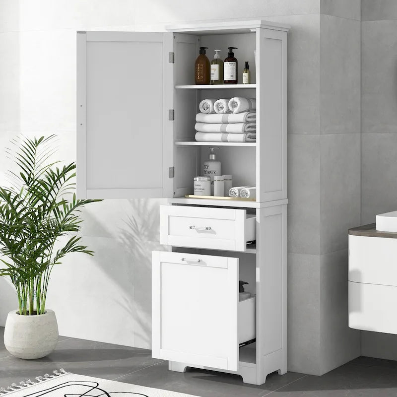 13 in. W x 20 in. D x 68.1 in. H Linen Cabinet with Two Different Size Drawers and Adjustable Shelf