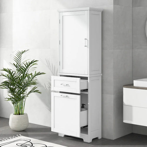 13 in. W x 20 in. D x 68.1 in. H Linen Cabinet with Two Different Size Drawers and Adjustable Shelf