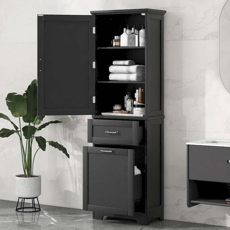 13 in. W x 20 in. D x 68.1 in. H Linen Cabinet with Two Different Size Drawers and Adjustable Shelf