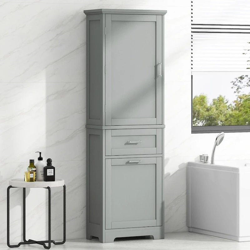 13 in. W x 20 in. D x 68.1 in. H Linen Cabinet with Two Different Size Drawers and Adjustable Shelf