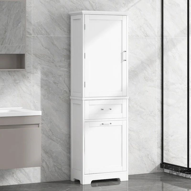 13 in. W x 20 in. D x 68.1 in. H Linen Cabinet with Two Different Size Drawers and Adjustable Shelf