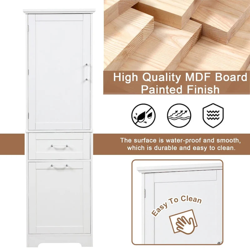 13 in. W x 20 in. D x 68.1 in. H Linen Cabinet with Two Different Size Drawers and Adjustable Shelf
