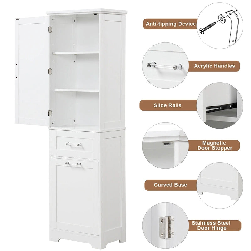 13 in. W x 20 in. D x 68.1 in. H Linen Cabinet with Two Different Size Drawers and Adjustable Shelf