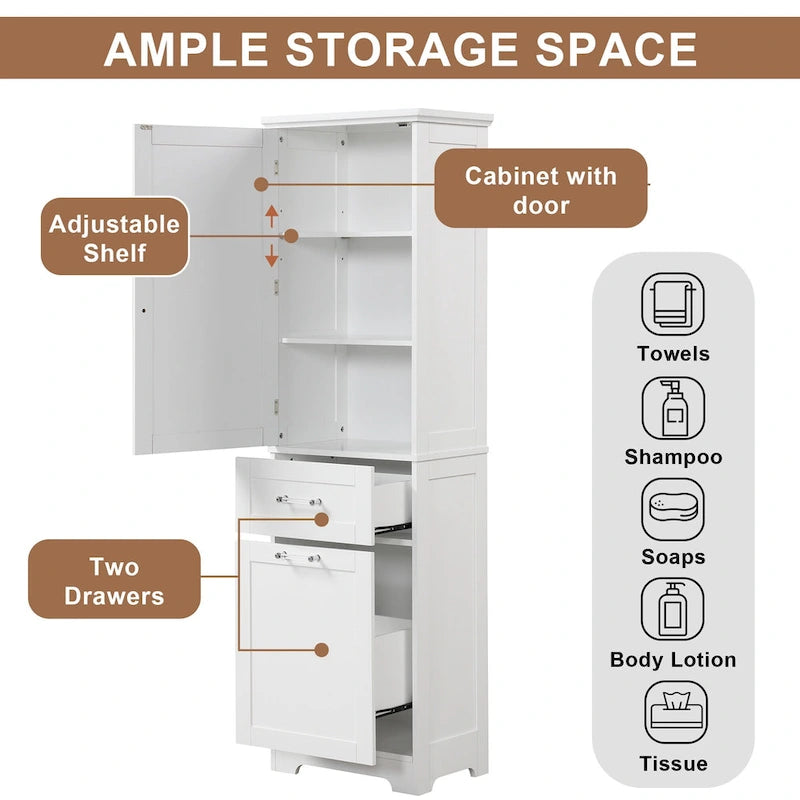 13 in. W x 20 in. D x 68.1 in. H Linen Cabinet with Two Different Size Drawers and Adjustable Shelf