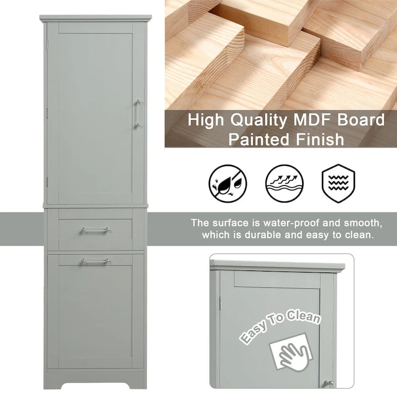 13 in. W x 20 in. D x 68.1 in. H Linen Cabinet with Two Different Size Drawers and Adjustable Shelf