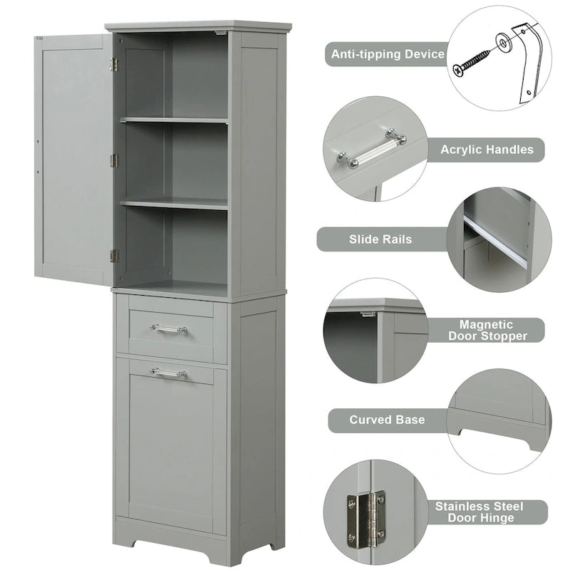 13 in. W x 20 in. D x 68.1 in. H Linen Cabinet with Two Different Size Drawers and Adjustable Shelf