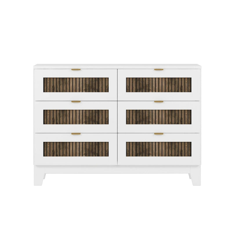 Rustic Farmhouse Style Wooden Dresser with 6 Drawers, Storage Cabinet for Bedroom with Metal Handles