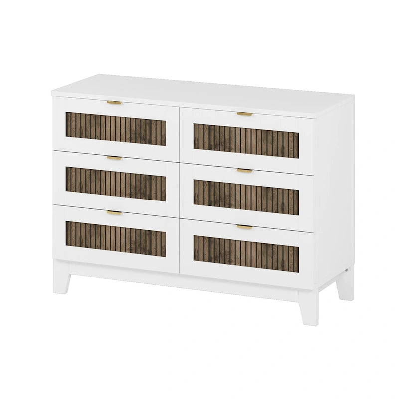 Rustic Farmhouse Style Wooden Dresser with 6 Drawers, Storage Cabinet for Bedroom with Metal Handles