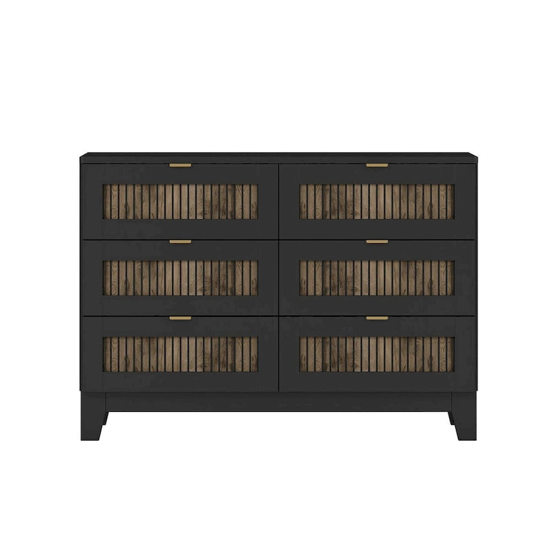 Rustic Farmhouse Style Wooden Dresser with 6 Drawers, Storage Cabinet for Bedroom with Metal Handles