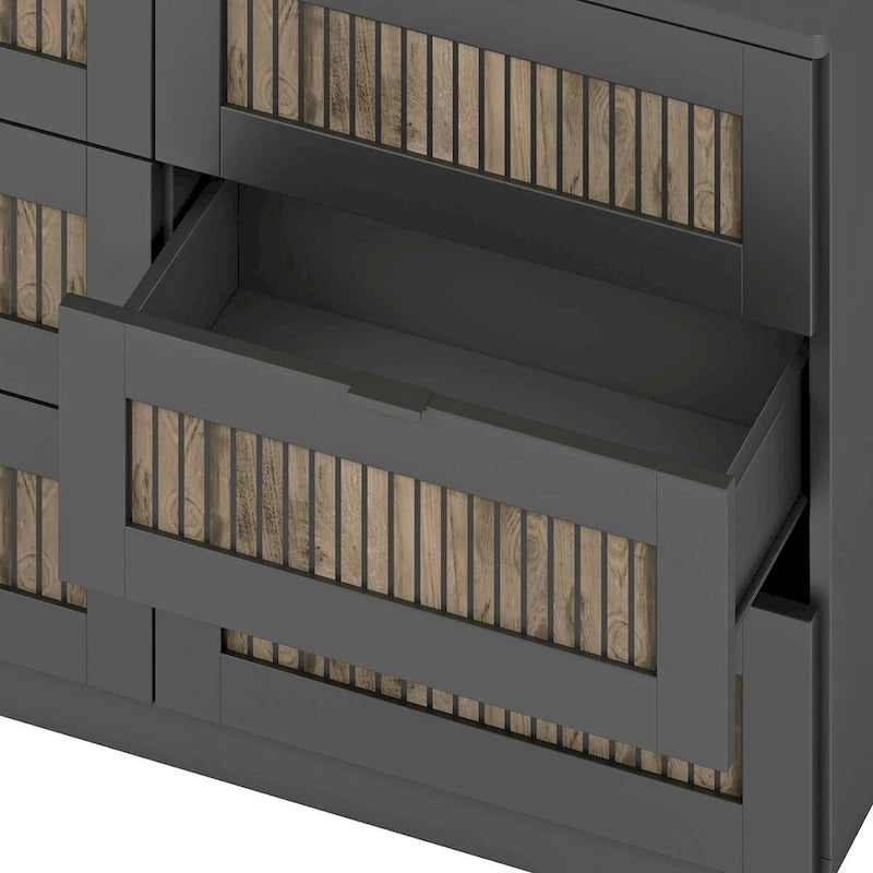 Rustic Farmhouse Style Wooden Dresser with 6 Drawers, Storage Cabinet for Bedroom with Metal Handles
