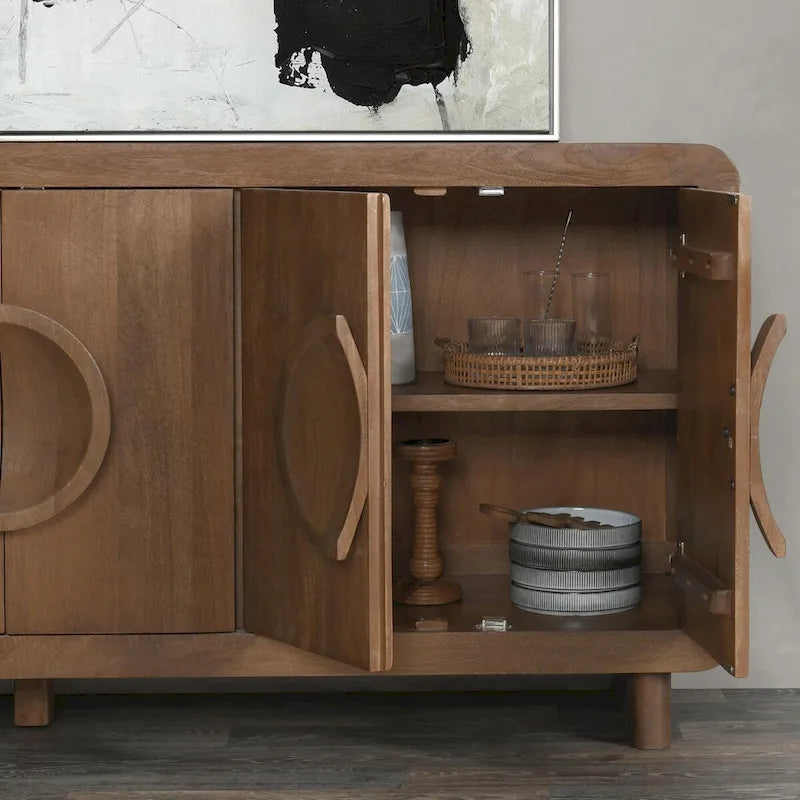 6-Door Natural Mango Wood Sideboard Buffet
