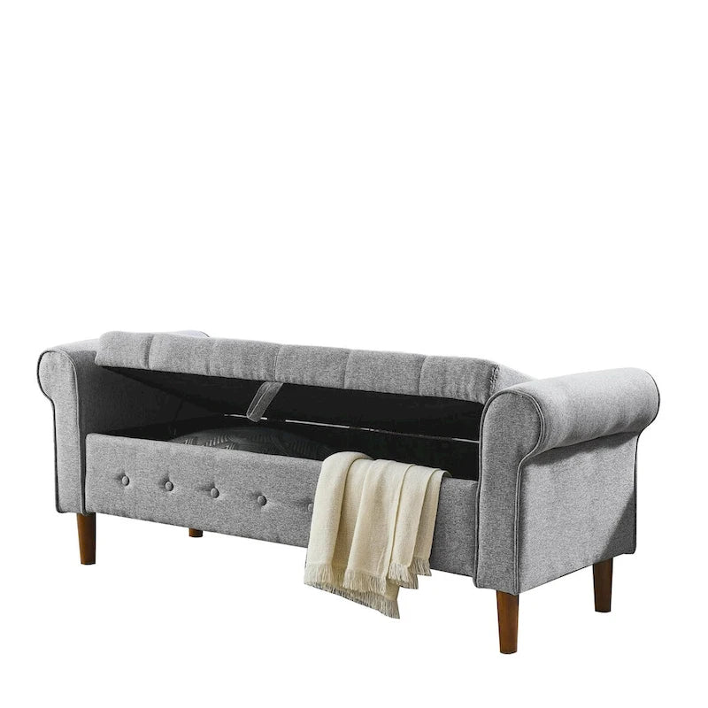 62 Bedroom Tufted Button Storage Bench, Modern Fabric Upholstered Ottoman,Window Bench,Rolled Arm Design for Bedroom