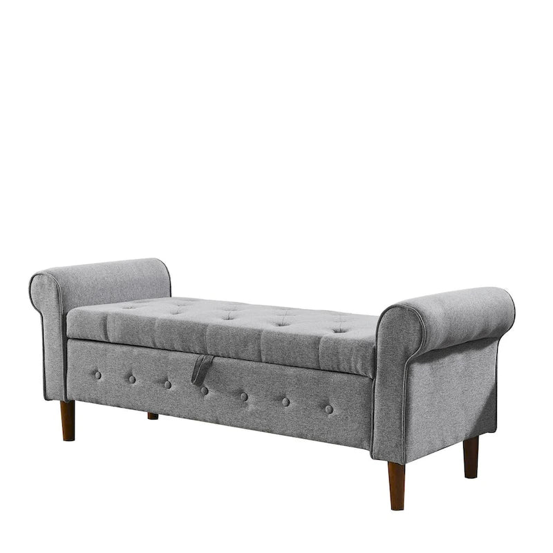 62 Bedroom Tufted Button Storage Bench, Modern Fabric Upholstered Ottoman,Window Bench,Rolled Arm Design for Bedroom