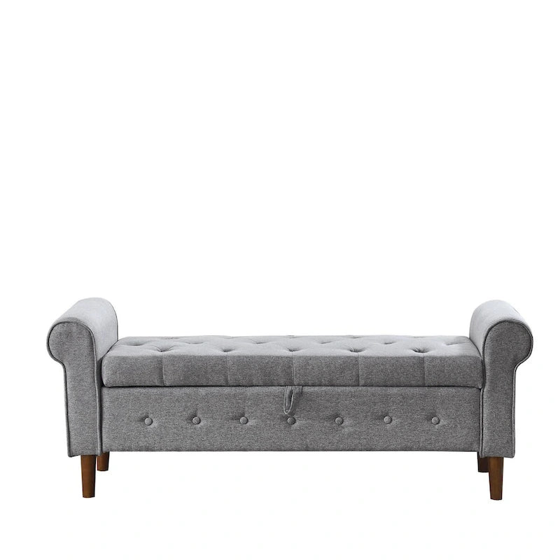 62 Bedroom Tufted Button Storage Bench, Modern Fabric Upholstered Ottoman,Window Bench,Rolled Arm Design for Bedroom