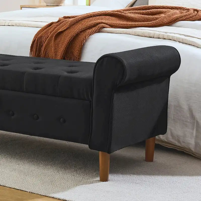 62 Bedroom Tufted Button Storage Bench, Modern Fabric Upholstered Ottoman,Window Bench,Rolled Arm Design for Bedroom