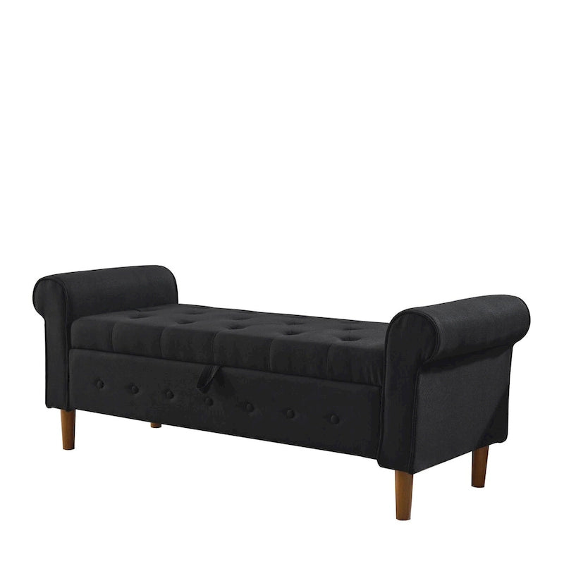 62 Bedroom Tufted Button Storage Bench, Modern Fabric Upholstered Ottoman,Window Bench,Rolled Arm Design for Bedroom