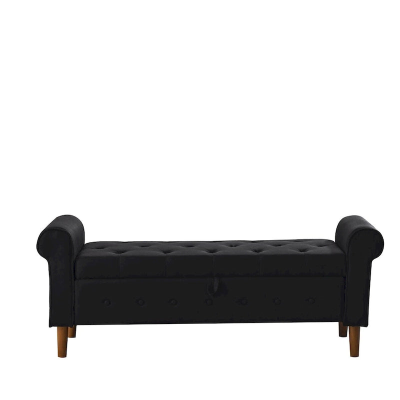 62 Bedroom Tufted Button Storage Bench, Modern Fabric Upholstered Ottoman,Window Bench,Rolled Arm Design for Bedroom