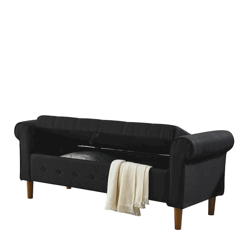 62 Bedroom Tufted Button Storage Bench, Modern Fabric Upholstered Ottoman,Window Bench,Rolled Arm Design for Bedroom