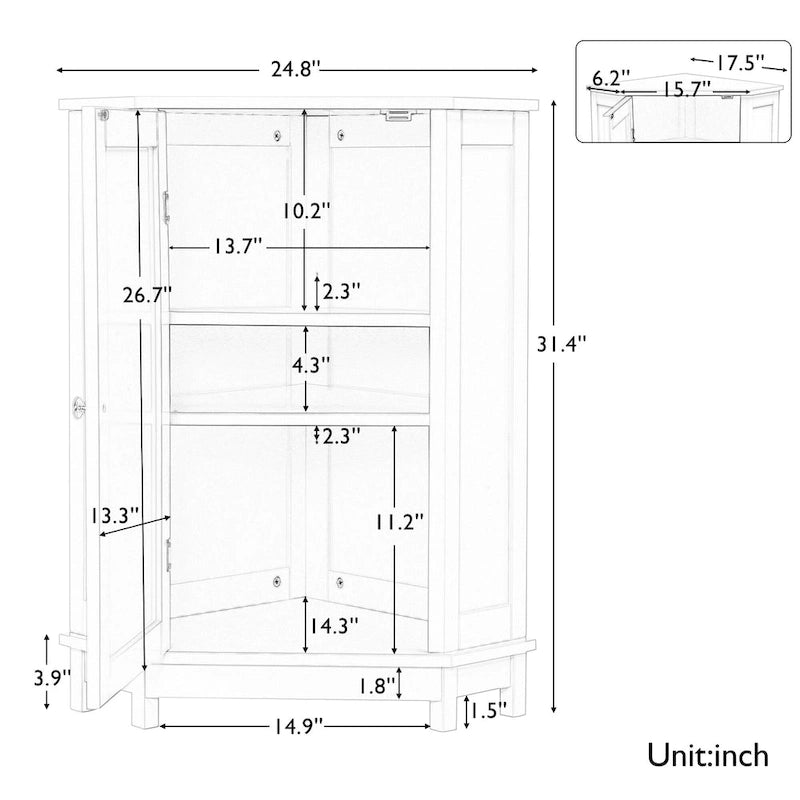 Triangle Corner Storage Cabinet with Adjustable Shelf